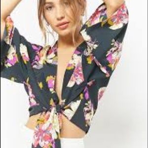 Floral Tie Front Kimono